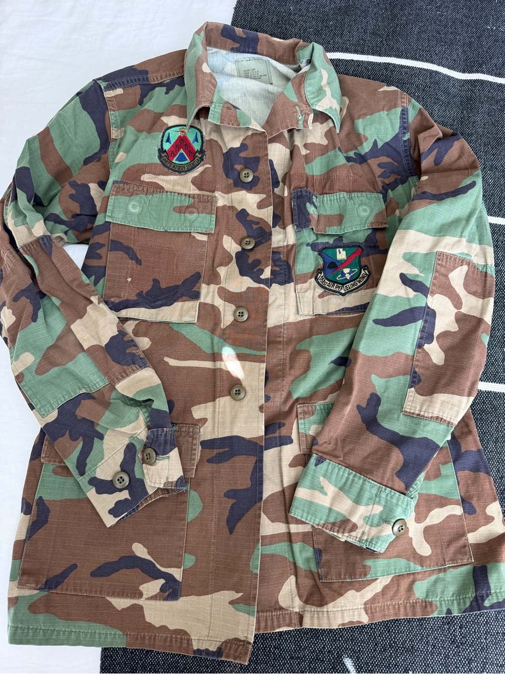 Vintage authentic military Camo utility Jacket with original patches